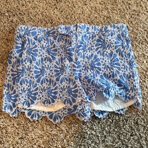 LOFT Blue and White Floral Lace Trim Shorts